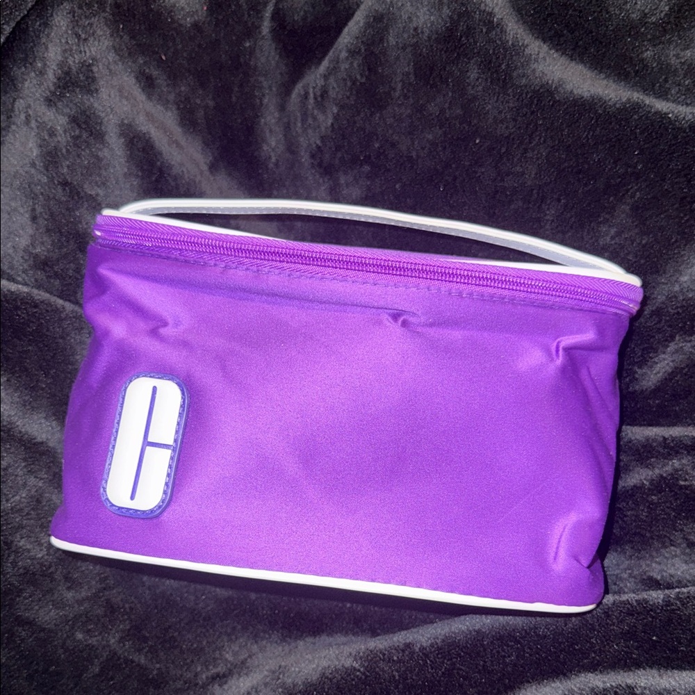 Clinique Purple and White Train Case Makeup Bag